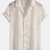 Jacquard Texture Cuban Shirt & Straight Leg Linen Pants Set