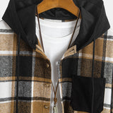 Corduroy Plaid Hooded Shirt & Drawstring Corduroy Cargo Jogger Pants Set
