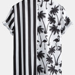 Palm Tree Flamingo Stripe Patchwork Print Shirt & Swim Shorts Set