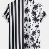 Palm Tree Flamingo Stripe Patchwork Print Shirt & Swim Shorts Set