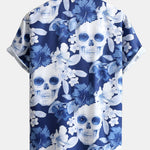 Floral Skull Print Button Up Shirt