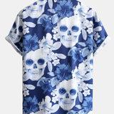 Floral Skull Print Button Up Shirt