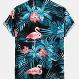 Flamingo Tropical Print Button Up Shirt