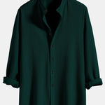 Long Sleeve Muscle Fit Ribbed Stand Collar Shirt & Linen Pants Set