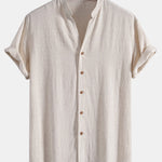 V Neck Linen Rayon Blend Shirt & Straight Leg Linen Pants Set