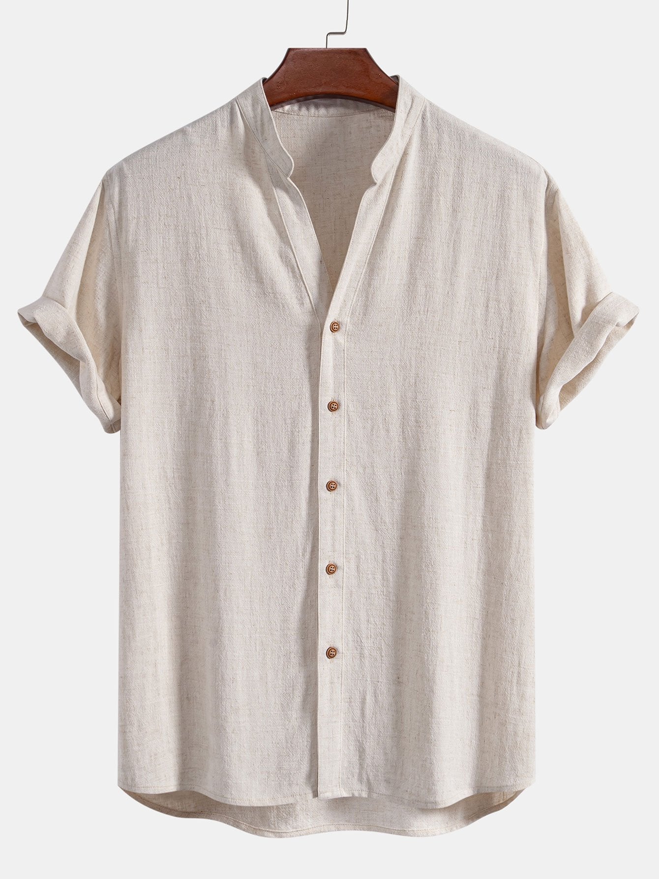 V Neck Linen Rayon Blend Shirt & Straight Leg Linen Pants Set