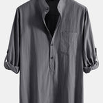 Long Sleeve Linen Henley Collar Shirt