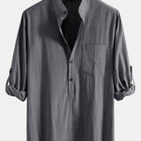 Long Sleeve Linen Henley Collar Shirt