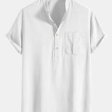 Linen Henley Collar Shirt & Linen Cotton Blend 11" Shorts Set