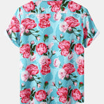 Short Sleeve Red Rose Print Revere Shirt