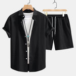 Checkerboard Texture Shirt & Drawstring Shorts Set