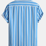 Striped Button Up Stand Collar Shirt