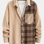 Plaid Corduroy Patchwork Shirt & Corduroy Jogger Pants Set