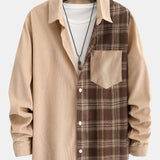 Plaid Corduroy Patchwork Shirt & Corduroy Jogger Pants Set