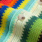 Colorful Striped Waffle Texture Cuban Shirt & Swim Shorts Set