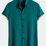 Muscle Fit Stripe Threaded Cuff Stand Collar Shirt