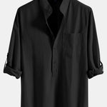Long Sleeve Linen Henley Collar Shirt