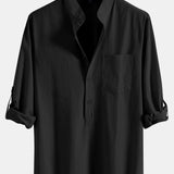 Long Sleeve Linen Henley Collar Shirt