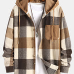 Relax Fit Flannel Plaid Corduroy Patchwork Hooded Shirt