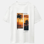 Palm Trees Landscape Slogan Print Oversize T-Shirt & Swim Shorts Set