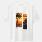 Palm Trees Landscape Slogan Print Oversize T-Shirt & Swim Shorts Set