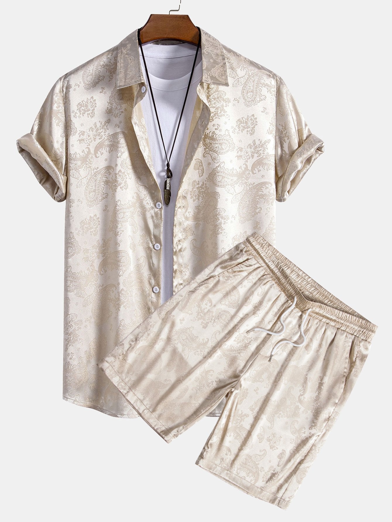 Paisley Print Satin Shirt & Shorts Set