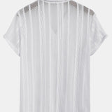 Mesh Textured Shirt & Straight Leg Linen Pants Set