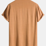 Linen Blend Striped Half Open Placket Henley Collar Shirt
