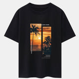 Palm Trees Landscape Slogan Print Oversize T-Shirt & Swim Shorts Set