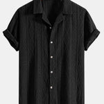 Geometric Jacquard Eyelet Cuban Shirt & Crinkle Textured Drawstring 5" Set