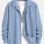 Long Sleeve Corduroy Cuban Collar Shirt & Straight Leg Linen Pants Set