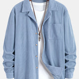 Long Sleeve Corduroy Cuban Collar Shirt & Straight Leg Linen Pants Set