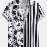 Palm Tree Flamingo Stripe Patchwork Print Shirt & Swim Shorts Set