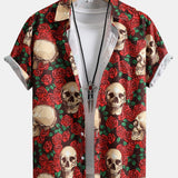 Skull Rose Print Button Up Shirt