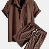 Short Sleeve Corduroy Cuban Shirt & Shorts Set