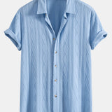 Knitted Geometric Rhombus Jacquard Button Up Shirt