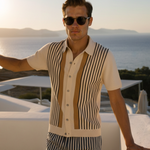 Contrast Vertical Stripe Knit Polo