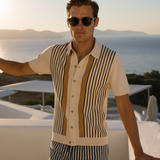 Contrast Vertical Stripe Knit Polo