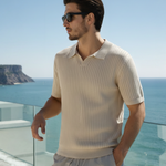 Open-Neck Ribbed Knit Polo