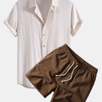 Linen Rayon Blend Shirt & Crinkle Textured Drawstring 5" Shorts Set