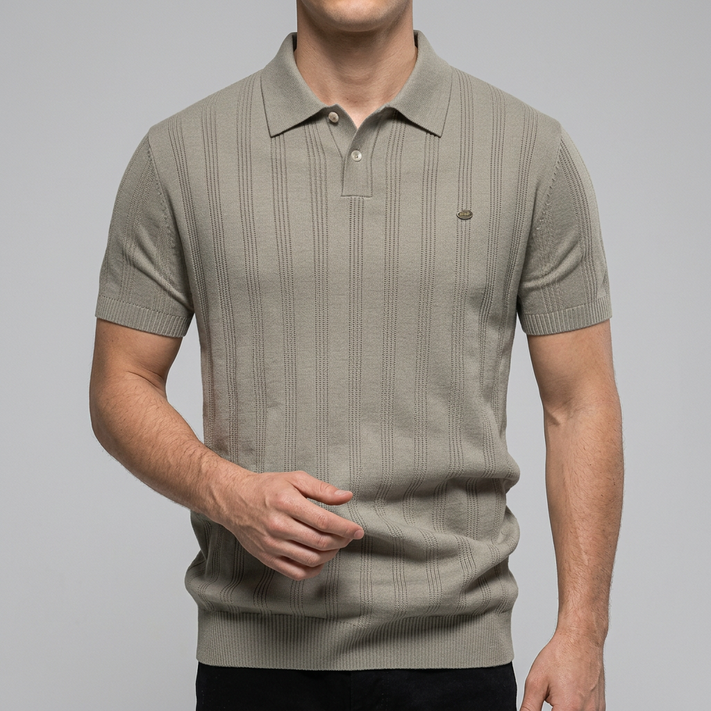 Men’s Textured Polo Shirt with Button Placket