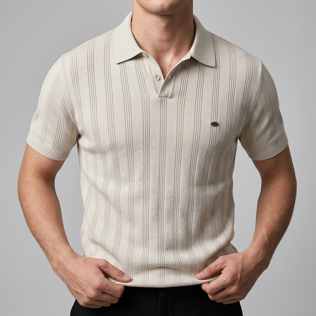 Men’s Textured Polo Shirt with Button Placket