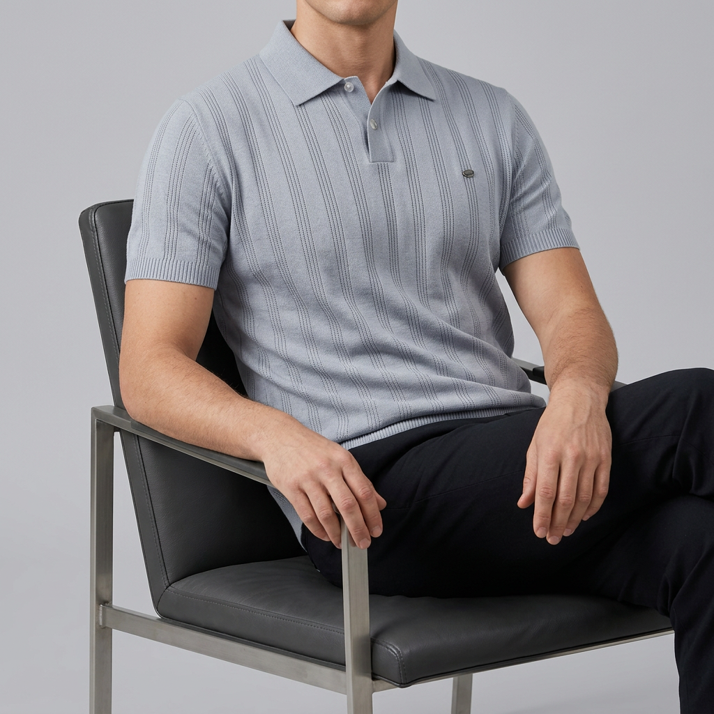Men’s Textured Polo Shirt with Button Placket