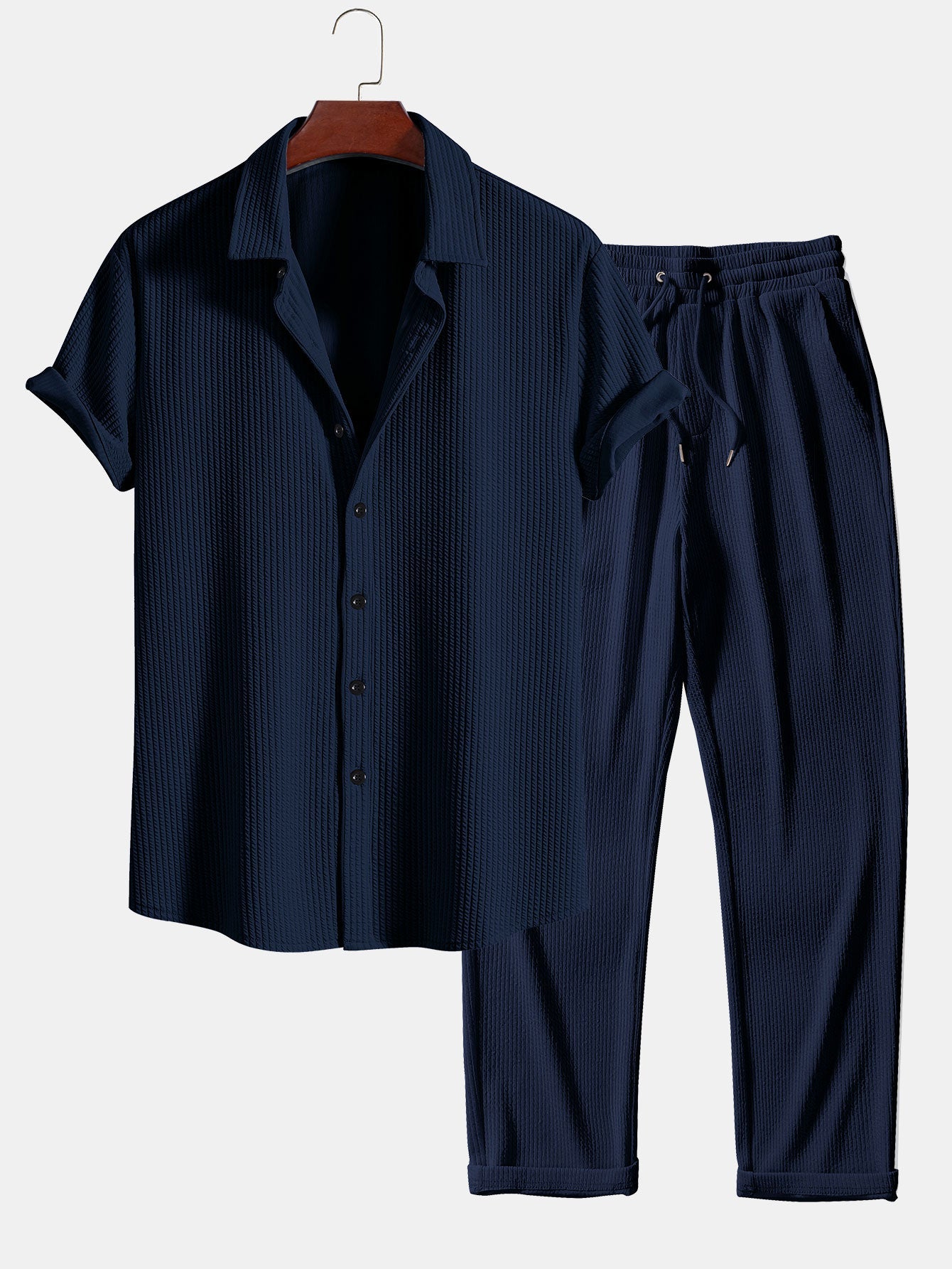 Muscle Fit Ribbed Shirt & Straight Leg Ribbed Pants Set